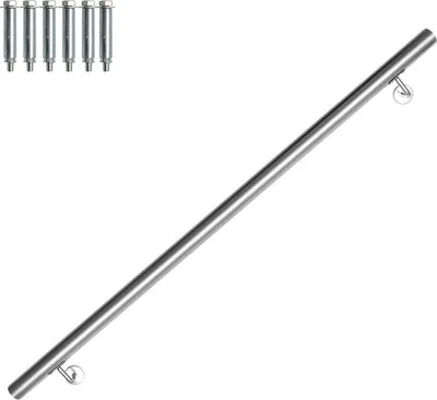 Zdjęcie produktu dla Poręcz ze stali nierdzewnej SWANEW, matowa, okrągłe schody, wewnątrz i na zewnątrz, Ø 42 mm, poręcz ze wspornikiem, srebrna 140 cm