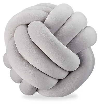 Image de 2 coussins noués, coussins noués pour canapé et lit, décoratifs, style scandinave, coussins décoratifs avec nœuds, Ø 25 cm, gris