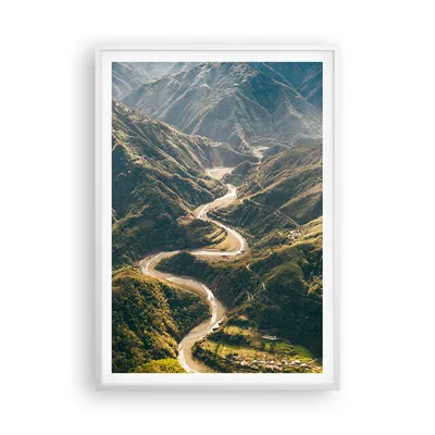 Produktbild von Gerahmtes Poster - Weißer Rahmen - Berge Weg Wald - 70x100 cm - Wand Bild - Wanddeko - Wandbilder - Kunstposter - Wandposter - Bilderrahmen - Bilder - Kunstdruck - Wanddekoration - P2WPA70x100-4700