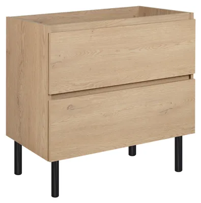 Image de Armoire de salle de bain de 80 cm + pieds de meubles, couleur : chêne clair, dimensions : 80 x 46 x 80 cm, 7 cm de hauteur