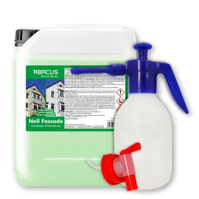 Produktbild von ABACUS® Fassadenreiniger, Grünbelagentferner für Fassaden, Putz & Hauswände, Entfernt selbsttätig 1 x 5L Nell Fassade mit AH + 1,8L Sprühflasche
