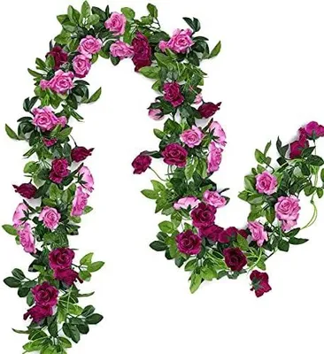 Produktbild von 2 Stück Blumengirlande Künstliche Rosengirlande 15.8FT Gefälschte Rosenranken Seidenblumen Hängend für Hochzeitsbogen Party Heim Garten Mauer