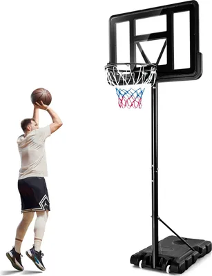 Zdjęcie produktu dla KOMFOTTEU stojak do koszykówki 130-305cm z regulacją wysokości, obręcz do koszykówki ze stojakiem, system do koszykówki 12 poziomów z regulacją dla dzieci i dorosłych, system obręczy do koszykówki na kółkach