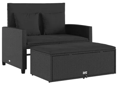 Produktbild von vidaXL Gartensofa mit Kissen 2-Sitzer Schwarz Poly Rattan