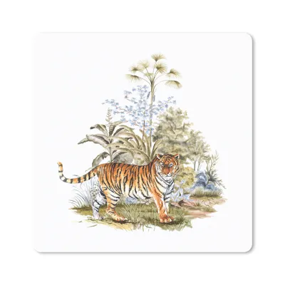 Produktbild von MuchoWow® Mauspad Mousepad Tiger - Malerei - Pflanzen 20x20 cm - Mousepads - Maus Mat - Pad - Mausunterlage - Desk Mat - Bureauartikeln
