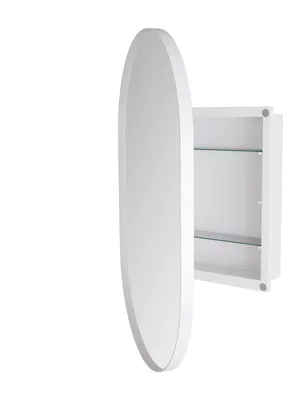 Immagine prodotto di okwish Armadietto ovale a specchio, armadietto da bagno a parete con struttura in metallo, specchio e ripiani regolabili, armadietto per medicinali con portaoggetti, bianco