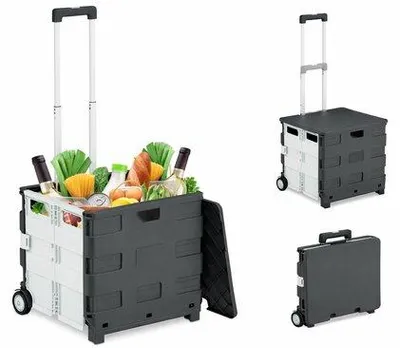 Produktbild von Einkaufswagen Klappbar bis 35 kg – Einkaufswagen mit 4 Rädern – Klappbare Transportbox – Verstellbarer Aluminium-Handgriff – Einkaufswagen für Einkaufen, Reisen & Büro