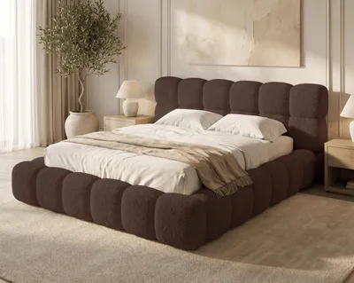 Zdjęcie produktu dla BESILIO Łóżko z grubej pianki 140x200 boucle Tokyo - łóżko z pojemnikiem i stelażem - Brązowy