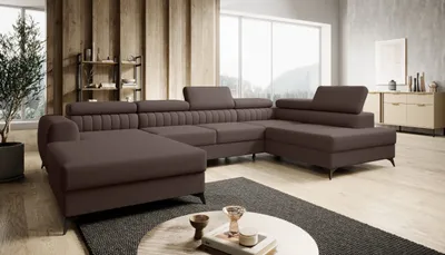 Produktbild von FURMEB24 ECKSOFA PRAGA U- form mit Schlaffunktion rechts 350 x 203 cm BRAUN