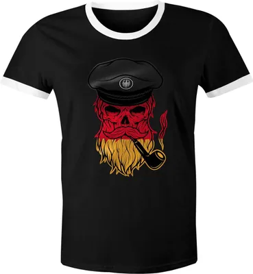 Produktbild von Herren WM-Shirt Captain Skull Deutschland Germany Fan-Shirt 2018 Totenkopf Retro Germany schwarz-weiß M