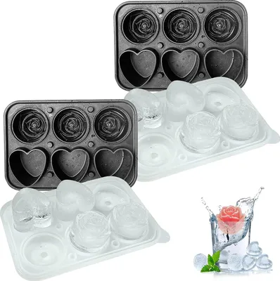 Zdjęcie produktu dla 2x silikonowa foremka do kostek lodu z pokrywką, serca, idealna do whisky, piwa, koktajli i drinków, foremka do kostek lodu, szczelna i uniwersalna tacka na kostki lodu, czarna