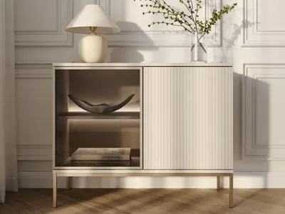 Produktbild von GrainGold Kommode Deo - Kommode mit  Türen - Sideboard, TV-Kommode, LED-Beleuchtung, Kommode mit Glas - Kommode Kaschmir