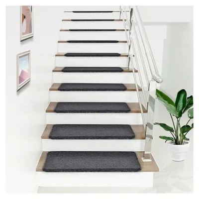 Produktbild von Stufenmatten Set 15 Stück Treppenmatten 65 x 24 cm rechteckig Treppenteppich Treppenschoner selbstklebend Dunkelgrau