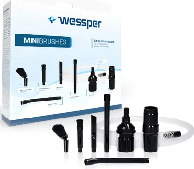 Produktbild von Wessper MiniBrushes Universal Mini-Zubehörset Für Staubsauger Düsen Aufsätze 8 Stück Set | Anschluss 32-35mm Düsen für Detailreinigung PC Reinigungsset Mikrodüsenset mit Adapter & 90cm Flex Schlauch