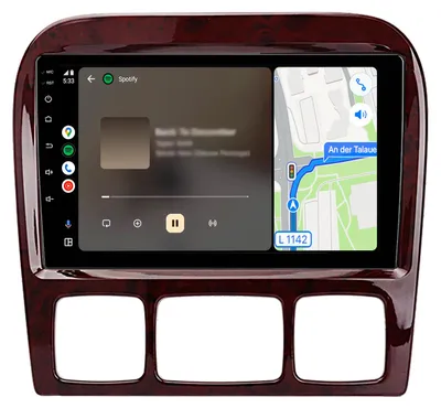 Obrázok produktu pre Dodatočne montované rádio kompatibilné s Mercedes-Benz S-Klasse W220 (1998–2005) – CarPlay, Android Auto, navigácia, Bluetooth, DAB+, zadná kamera, 9 palcov, 32 GB