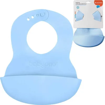 Obrázok produktu pre BABYONO Mäkký podbradník s nastaviteľným uzáverom a vreckom baby blue