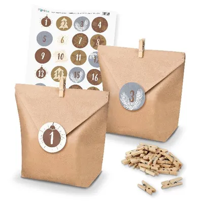 Produktbild von Adventskalender Set 15 Geschenktüten + Klammern + Sticker
