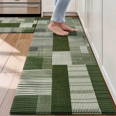 Produktbild von Küchenläufer Teppich Läufer Küche, Rutschfest, Schmutzabweisend, Absorbierend Küchenteppich für Küchen, Flur, 60x90cm, Grün