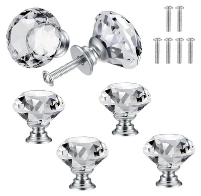 Zdjęcie produktu dla Kryształowe uchwyty do szafek, 30 mm, przezroczyste, 6 sztuk