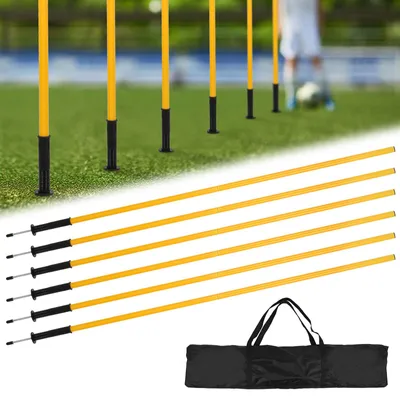 Productafbeelding van Vigevee voetbal trainingspalen, 150 cm, 6 slalompalen met 2 hindernissen en tas, geel
