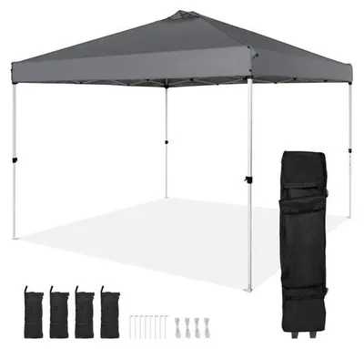 Productafbeelding van Tuinpaviljoen - Pop-up Partytent - Afmeting 3x3 m - Hoogte 320 cm - 250D PolyurethanZilvergecoate Stof - Opvouwbaar - Inclusief Opbergtas - Voor 6-8 Personen
