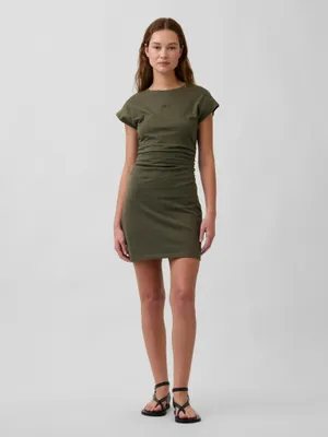 Produktbild von GAP Damen Minikleid Grün XXS mit Rundhals, Kurzarm und Raffung aus Baumwolle