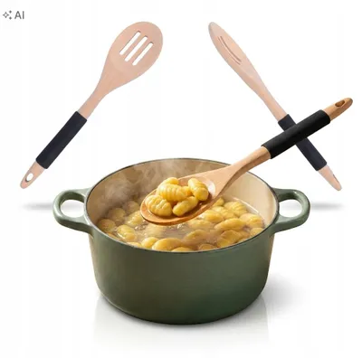 Obrázek produktu pro Dřevěná děrovaná kuchyňská lžíce 32 cm odolná na vaření