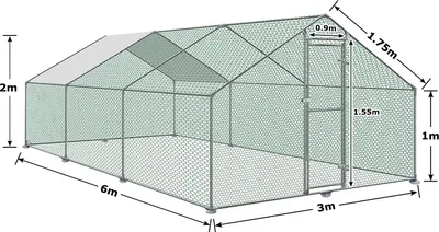 Zdjęcie produktu dla UISEBRT Zewnętrzny kurnik kurnik 3 x 6 x 2 m z dachem kurnik na wolnym wybiegu z ramą ze stali ocynkowanej PE