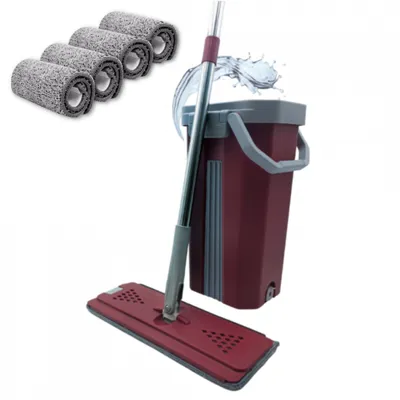 Produktbild von Balai Clean & Dry Mop Wischmopp Set mit Eimer, Bodenwischer-Set, selbstreinigendes Wischsystem, Doppelkammereimer, 2,7 Liter