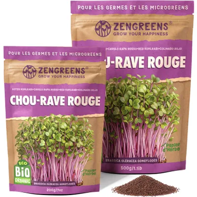 Image de ZenGreens® Graines Bio à Germer Chou-rave Rouge 200 g – Micropousses