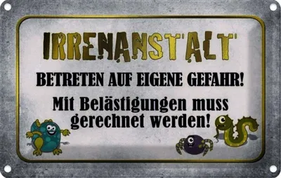 Produktbild von vianmo Blechschild 20x30 cm Irrenanstalt betreten Gefahr Warnschild Hinweisschild Sicherheit Vorsicht