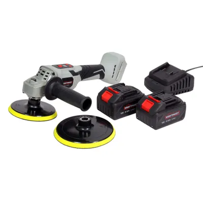 Produktbild von Dino KRAFTPAKET 18V-Akku Poliermaschine Set mit 2 Akkus, Ladegerät 125mm 150mm Stützteller für Auto mit bürstenlosem Motor und Digital-Display-Anzeige