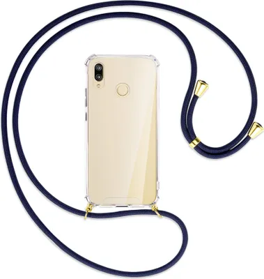 Produktbild von Handykette Backcover-Schutzhülle mit Band (Metall goldfarben) für Huawei P20 lite - dunkelblau