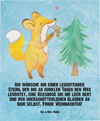 Produktbild von Mr. & Mrs. Panda Winterdecke Fuchs  Weihnachtsbaum - Eisblau - Geschenk, Nikolaus, Sofadecke, Tagesdecke, Kuscheldecke, Kunstfelldecke, Bettdecke, Winter, Weihnachten