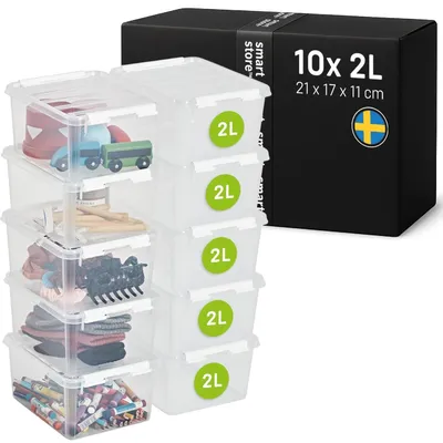 Productafbeelding van Opbergdozen - Transparant - Met deksel - 2 L - 10 stuks