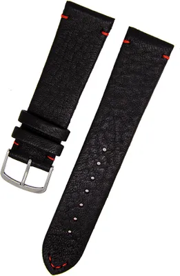 Produktbild von Uhrenarmband echtes Elch Leder schwarz mit roter Naht 22mm Neu