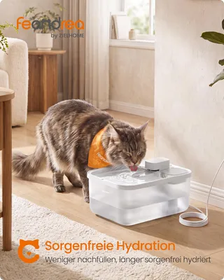 Produktbild von Feandrea Katzenbrunnen, 4,5 L Trinkbrunnen für Katzen, Leiser Wasserspender mit 12 Filtern und Trockenlaufschutz