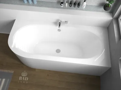 Zdjęcie produktu dla Wanna Akrylowa Zestaw 4w1 Asymetryczna 150x75 Prawa Biała + Obudowa Akrylowa, Nowoczesny Premium Syfon i Nogi (stelaż) w komplecie | BADLAND AVITA