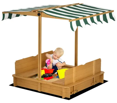 Produktbild von Outsunny Sandkasten 106x106 cm Kinder Sandbox mit höhenverstellbar Abdeckung