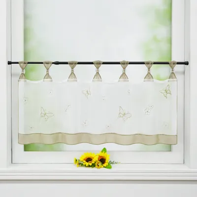 Produktbild von Joyswahl Scheibengardinen Bistrogardine mit Schlaufen modern Küche Kurzgardinen mit Schmetterling-Stickerei Transparent Weiß Sand HxB 60x120 cm
