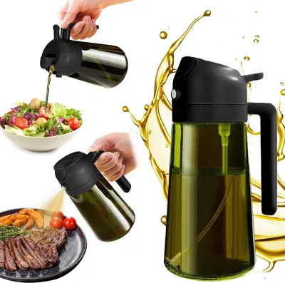 Productafbeelding van Olievernevelaar 2-in-1 - Met UV-bescherming - Geschikt voor koken, grillen en bakken - 470 ml glazen spuitfles