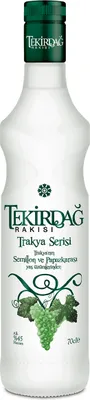 A bottle of Tekirdag Rakisi Raki on a white background.