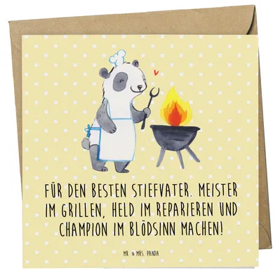 Produktbild von Mr. & Mrs. Panda Klappkarte Bester Stiefvater - Gelb Pastell - Geschenk, Glückwunschkarte, Talente, Stiefkinder, Handarbeit, Familie, herzerwärmende Sprüche, doppelkarte