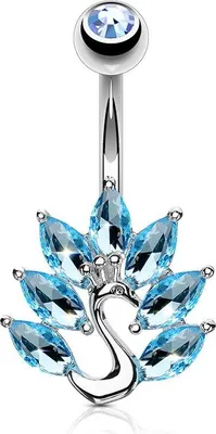 Produktbild von Bauchnabelpiercing Piercing Pfau Peacock Kristalle Nabelpiercing Bananabell Autiga® silber-aquamarin