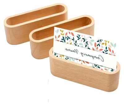 Produktbild von 3er Set Visitenkartenhalter aus Holz für den Schreibtisch