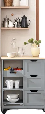 Image de Chariot de cuisine, 3 grands tiroirs, étagères amovibles, GRIS