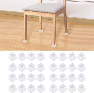 Produktbild von Silikon Stuhlbeinkappen Eckig, 32PCS Tische Stühle Füße Pads Kappen Stuhlkappen Stuhlbeinschutz, Verhindert Kratzer und Geräusche für Böden Schutz, für Tischbein 3.5cm bis 4.5cm