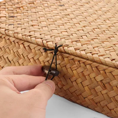 Produktbild von Set aus 2 rechteckigen Rattan-Aufbewahrungskörben mit Deckel - natürliches Seegras geflochtene Körbe - Körbe zur Regalorganisation