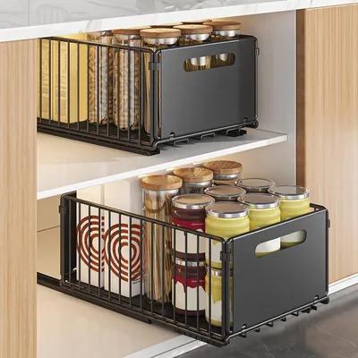 Produktbild von 2Pack Groß Metall Spülschrank Organizer,Ausziehbare Schublade Küche, Lagerregal No Drill Schrank Organizer für Küche Cabinet Waschtisch 38x25x19cm