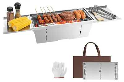 Obrázek produktu pro Přenosný, skládací gril, nerezový, na dřevěné uhlí, stolní gril
